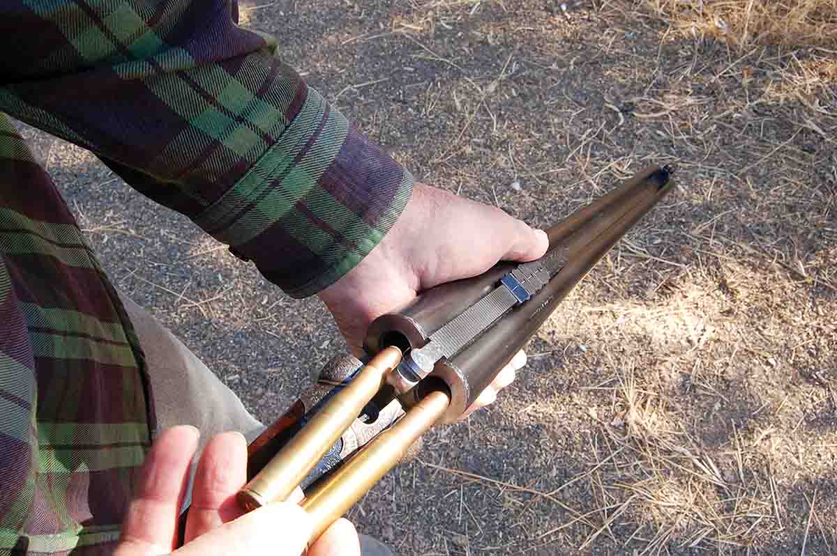 The .450/.400 3-inch is a typical long big-bore British cordite cartridge.